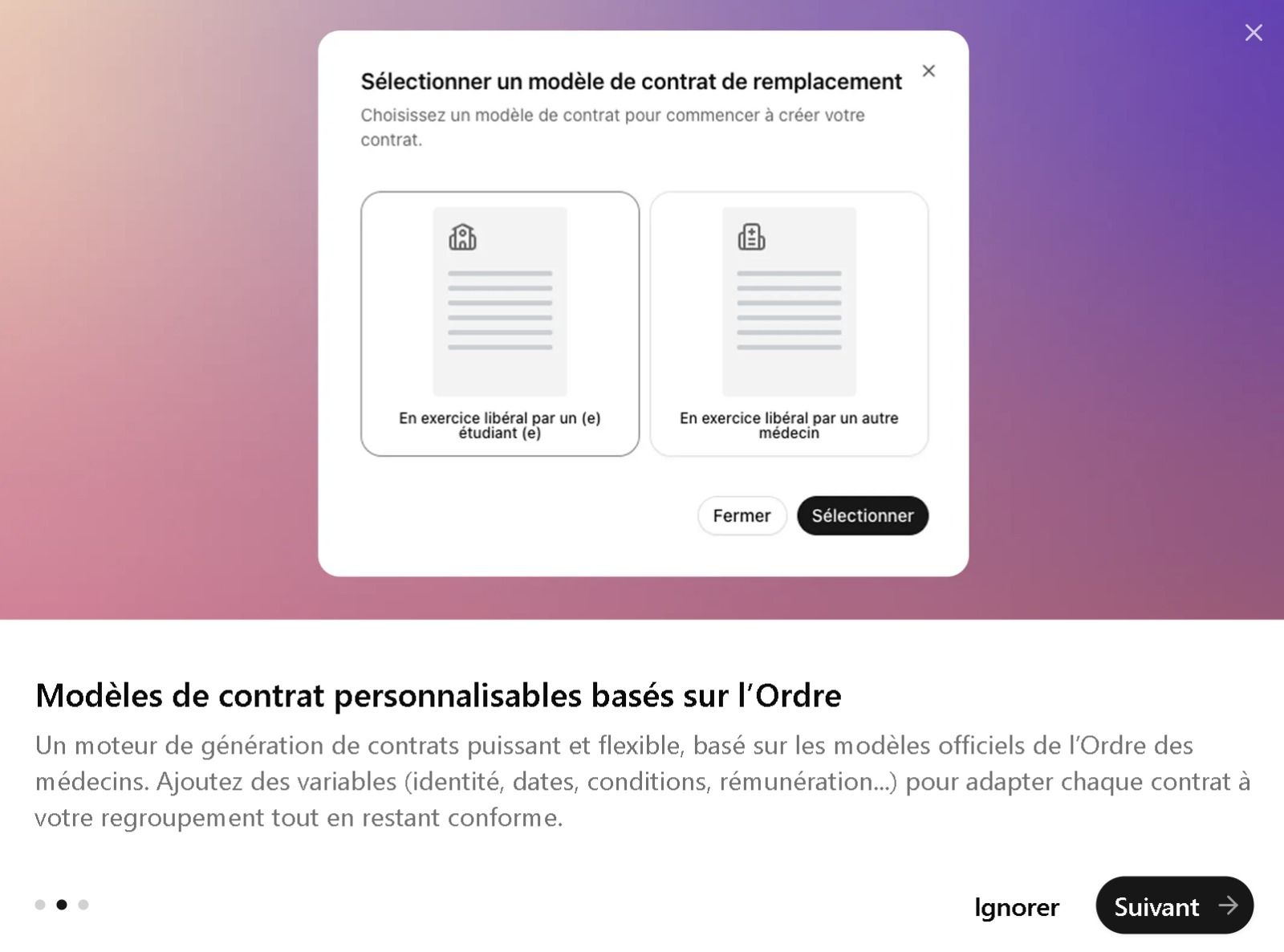 Sélection d'un modèle de contrat de remplacement dans Remplax